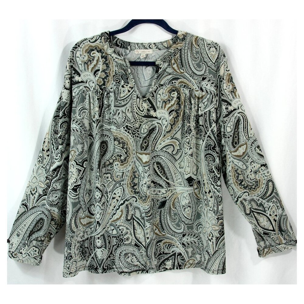 DB Paisley Womens Long Sleeve V Neck Collarless Poets Blouse Tunic Top 3X